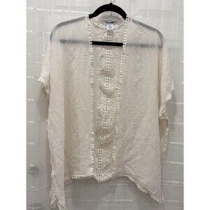 Steve Madden Cream Crochet Lace Trim Sheer Kimono Cardigan OSFM